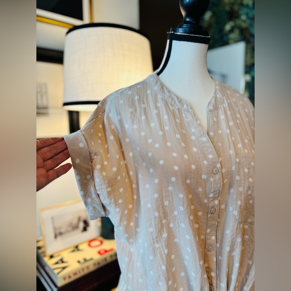 TAHARI Polka Dot Tie-Front Blouse - Cream - Picture 7 of 10